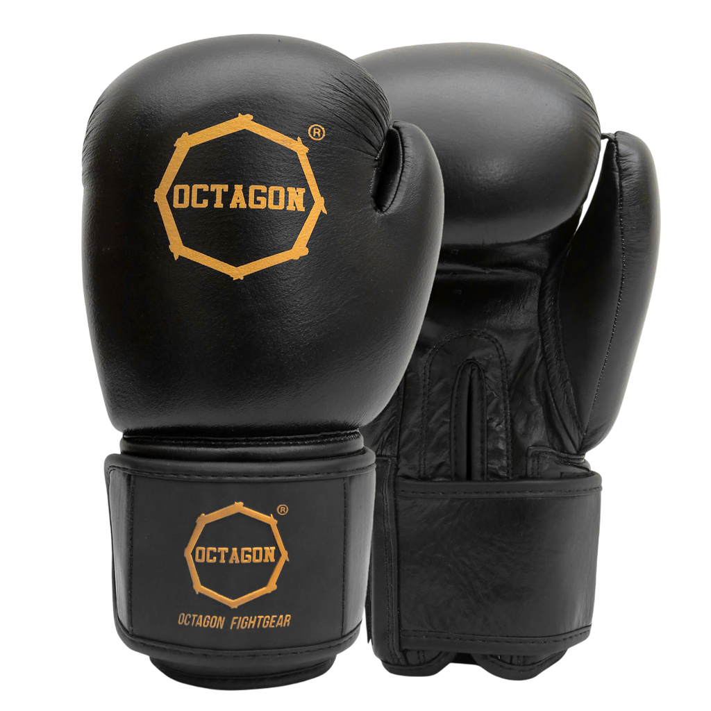 Octagon Royal Black/Gold Boxhandschuhe – Echtleder