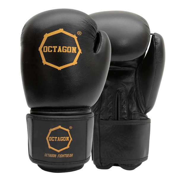 Octagon Royal Black/Gold Boxhandschuhe – Echtleder