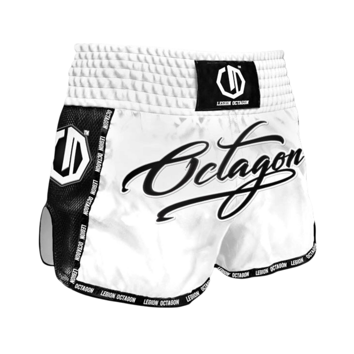 Legion Octagon Script PREMIUM Muay-Thai-Shorts – White