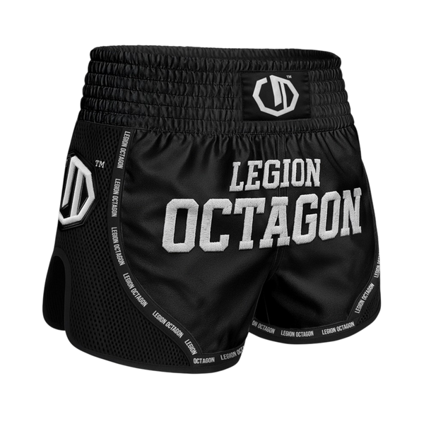 Legion Octagon Mesh PREMIUM Black/White Kickbox- und Muay-Thai-Shorts
