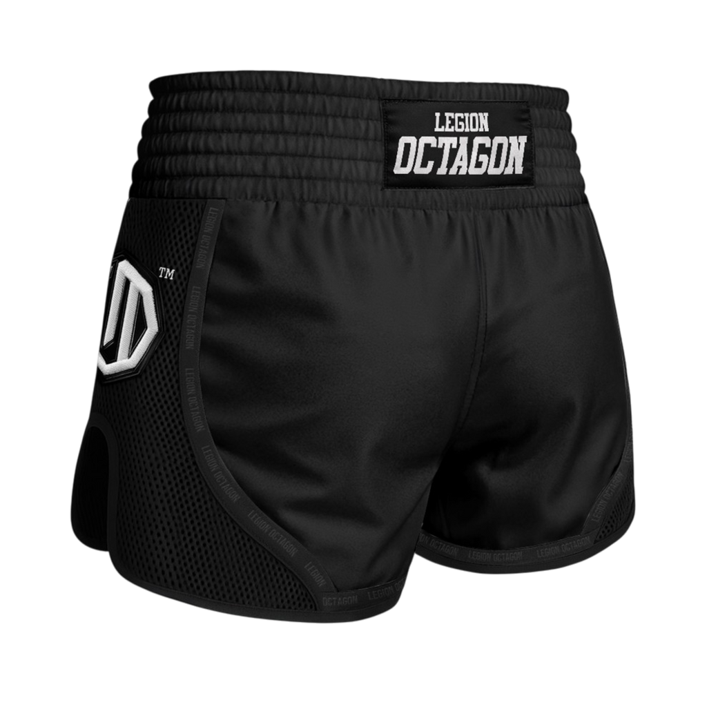 Legion Octagon Mesh PREMIUM Black/White Kickbox- und Muay-Thai-Shorts